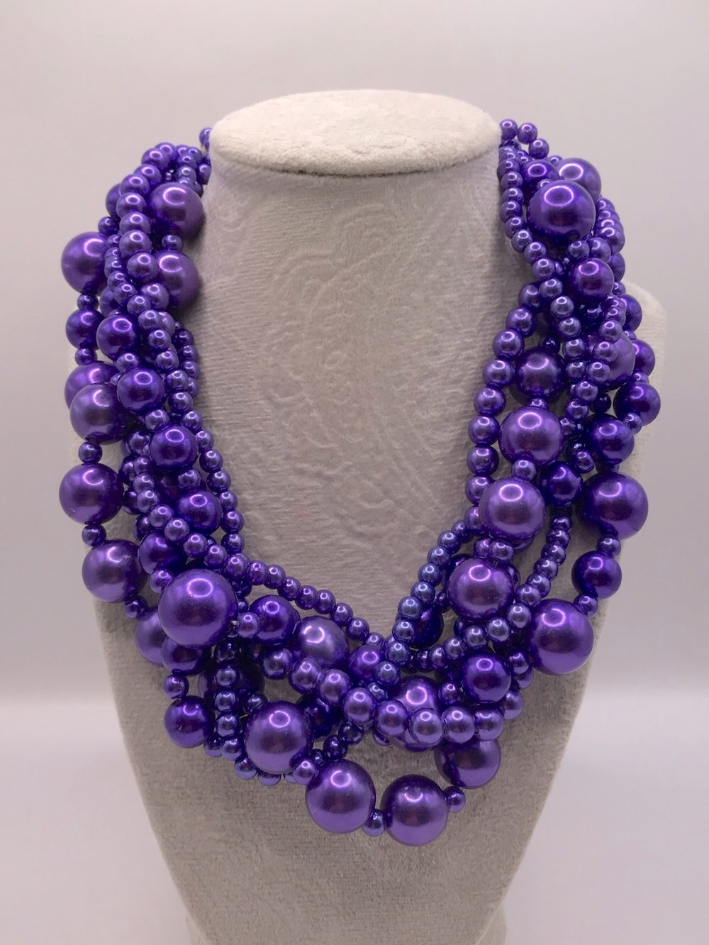 Vibrant Purple Twisted Multi-Strand Acrylic Beaded Necklace